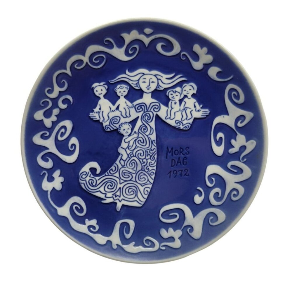 Royal Copenhagen Plate Mors Dag 1972 Mothers Day Blue‎ Children Gift 6 Inch